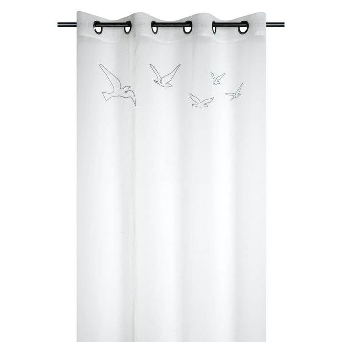 Voilage tamisant à œillets motif oiseaux - Blanc