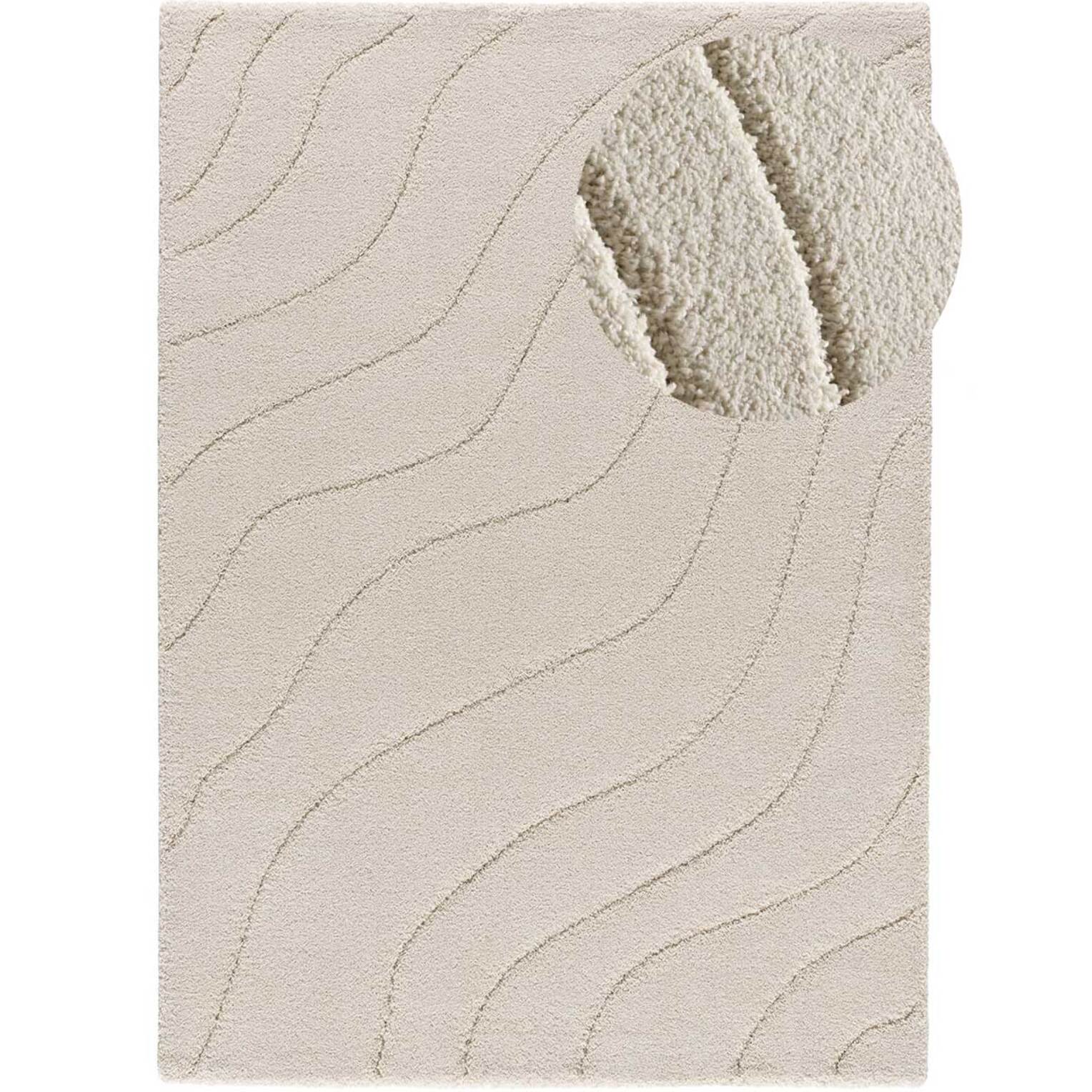 MOLIER Alfombra shaggy con formas abstractas en blanco, varias medidas disponibles.