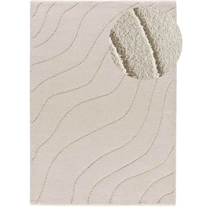 MOLIER Alfombra shaggy con formas abstractas en blanco, varias medidas disponibles.