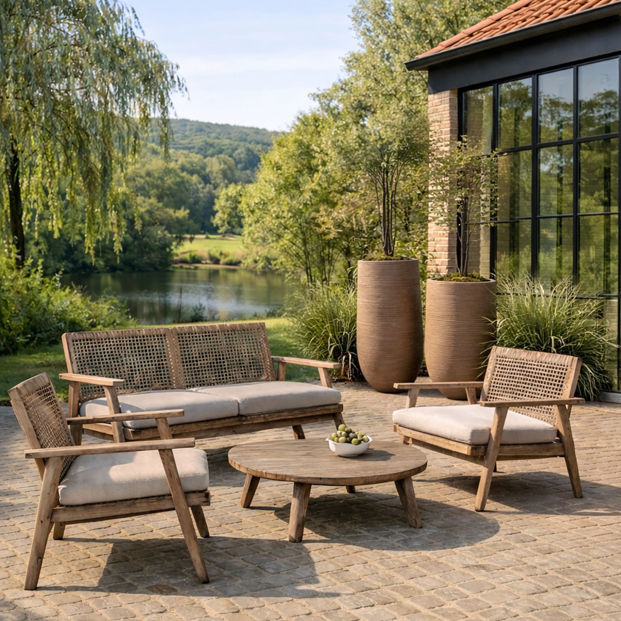 Set de 2 pots ronds hauts en fibre d'argile marron 55/75cm COMPORTA