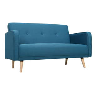 Canapé scandinave 2 places en tissu bleu canard et bois clair ULLA