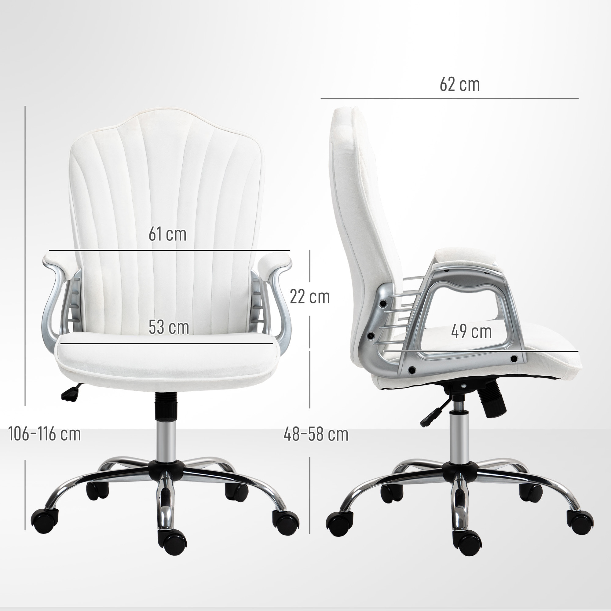 Silla de Oficina Silla de Escritorio Giratoria con Altura Ajustable Reposabrazos Respaldo Curvado Función de Basculante Blanco