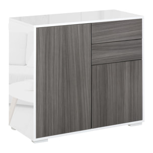 Aparador para Cocina con 2 Puertas 2 Cajones Marco de Blanco Brillante Estante Ajustable Apertura a Presión Armario de Almacenamiento para Dormitorio Salón 79x36x74 cm Gris