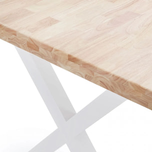 Mesa de comedor fija con patas metálicas en blanco y roble salvaje 140x80cm X-Loft Roble salvaje - Blanco