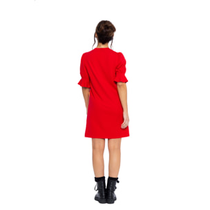 Mamatayoe Vestido Floritura Para Mujer, Manga Corta, Escote Pico, Rojo