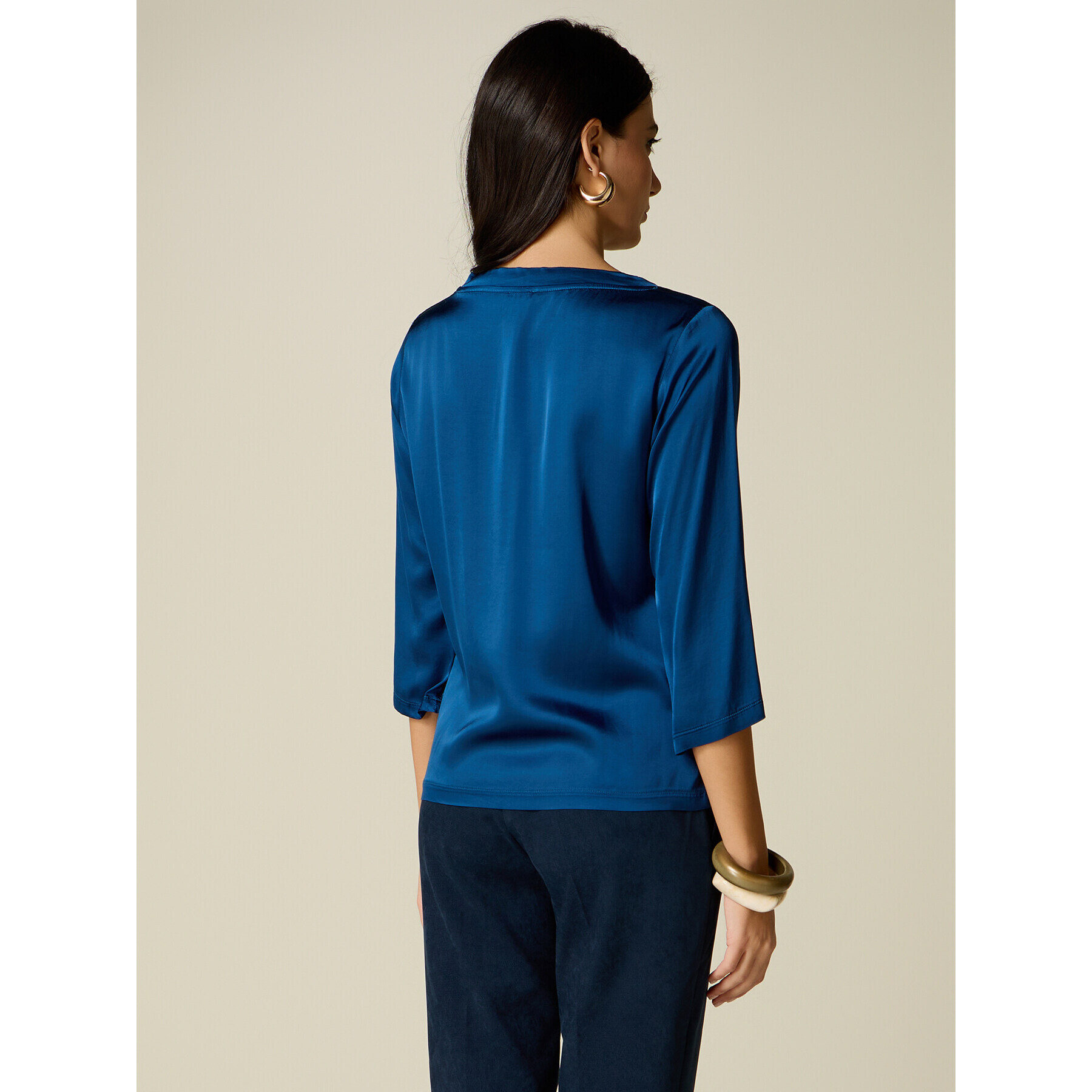 Oltre - Blusa in raso di viscosa stretch - Blu