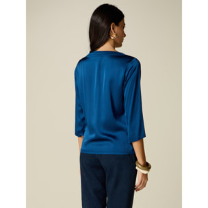 Oltre - Blusa in raso di viscosa stretch - Blu