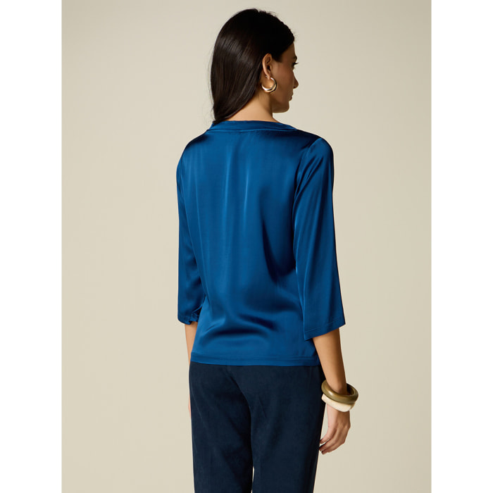 Oltre - Blusa in raso di viscosa stretch - Blu