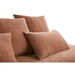 Canapé 3 places en tissu effet velours texturé terre brûlée et bois clair L200 cm ODEON