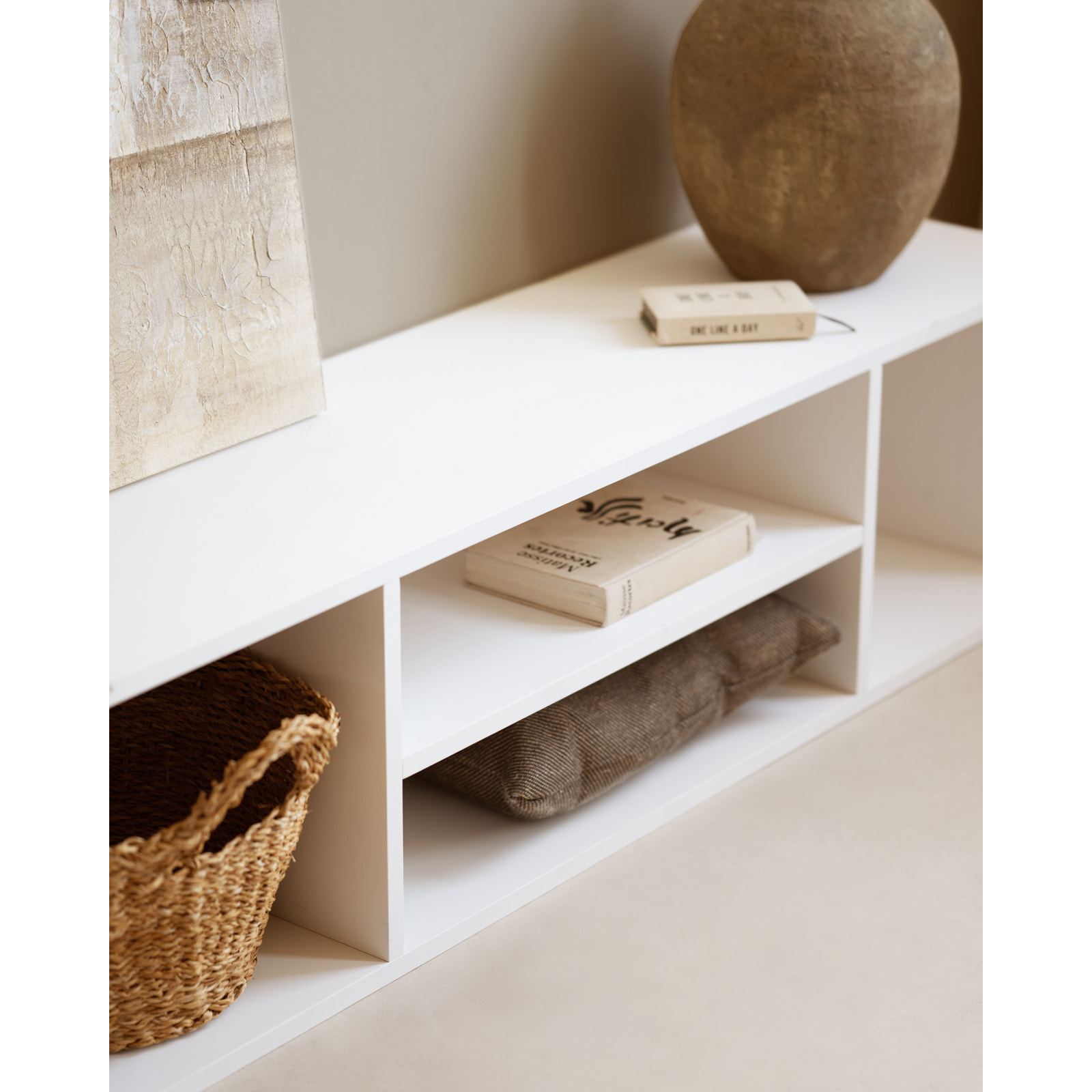 Meuble TV en bois massif ton blanc 160x40cm Hauteur: 40 Longueur: 160 Largeur: 40