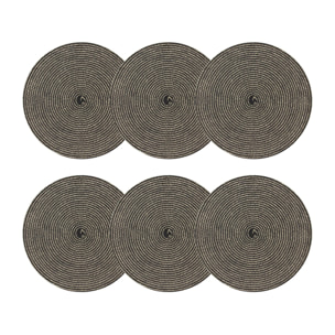 Lot de 6 sets de table rond en papier et coton noir 36cm