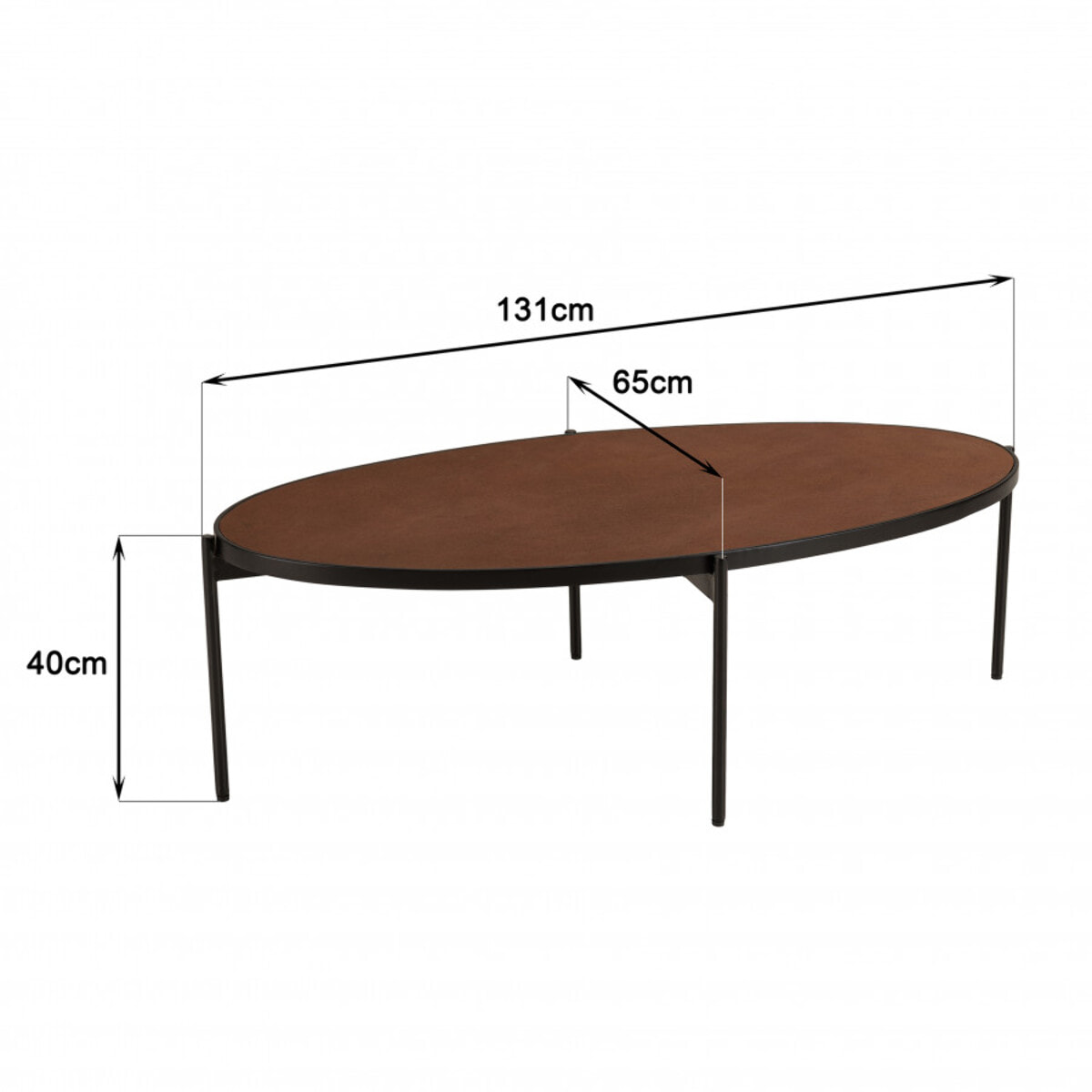 BASILE - Table basse ovale 131x65cm couleur rouille effet pierre