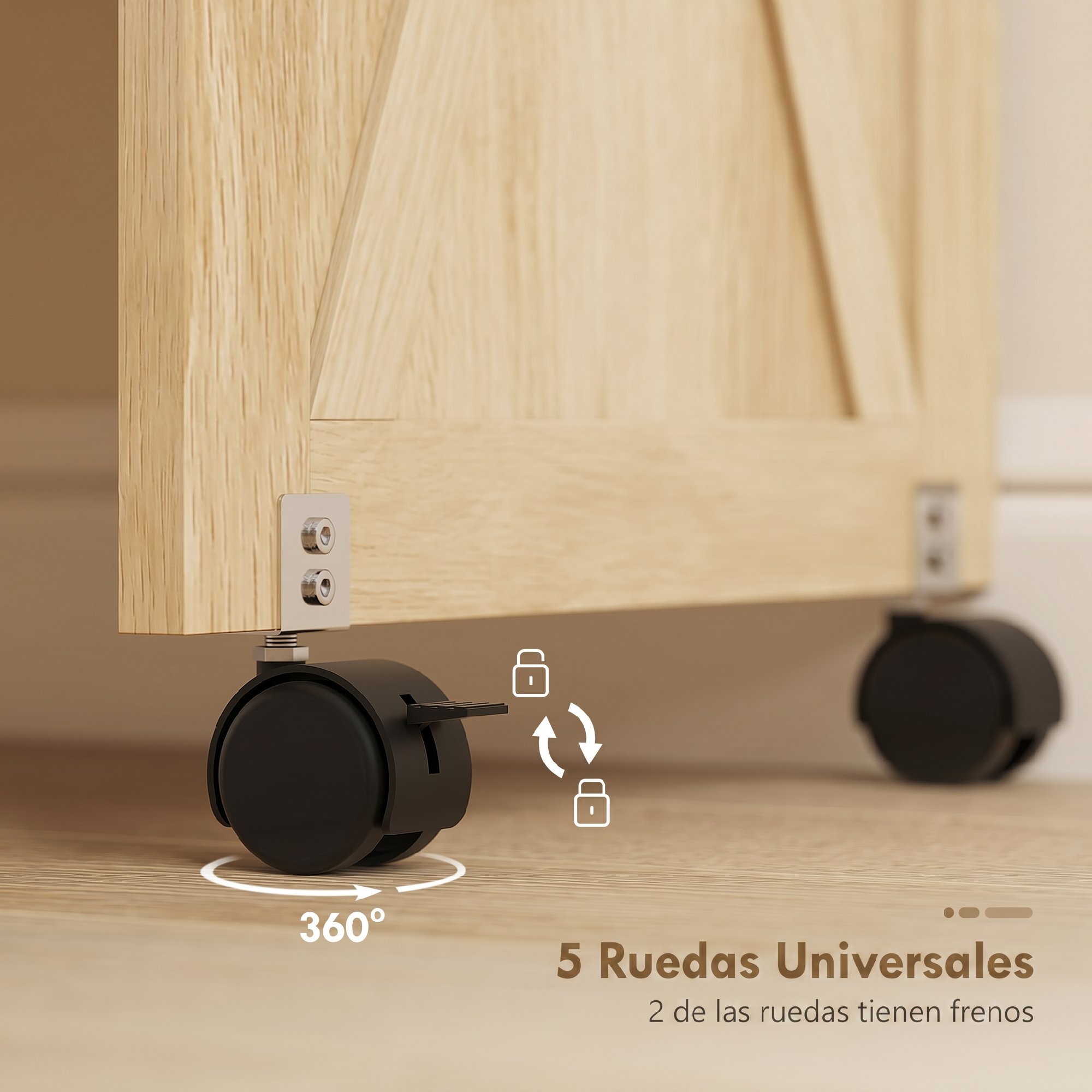 Mesa de Costura Plegable, Mesa Máquina de Coser con Puerta Magnética, 2 Compartimentos, Estante, 18 Soportes para Hilos, 5 Ruedas, Ahorro de Espacio, Marrón