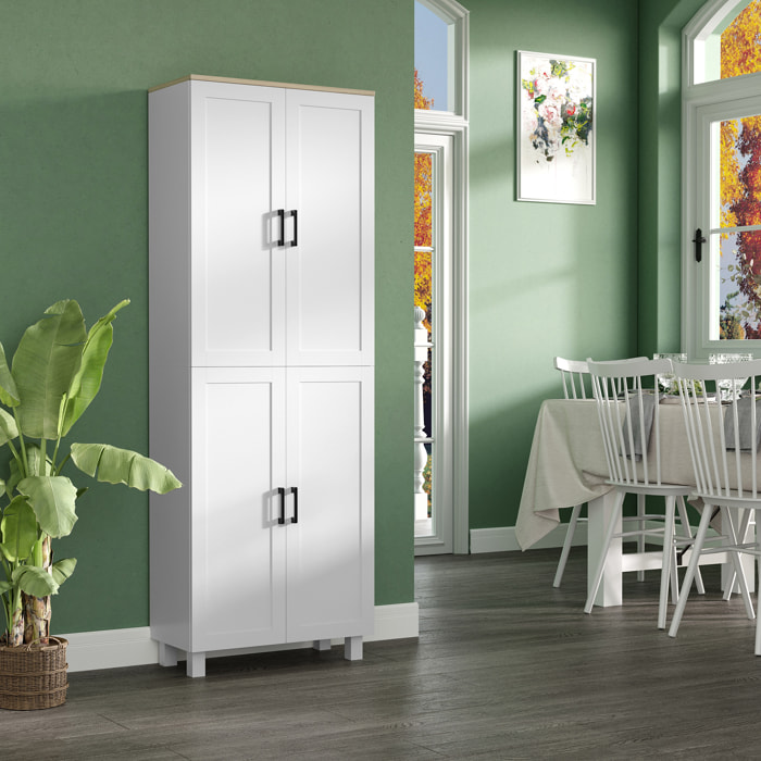 Buffet haut - armoire de cuisine - buffet cuisine vaisselier - 5 étagères - poignées métal noir effet bois clair blanc