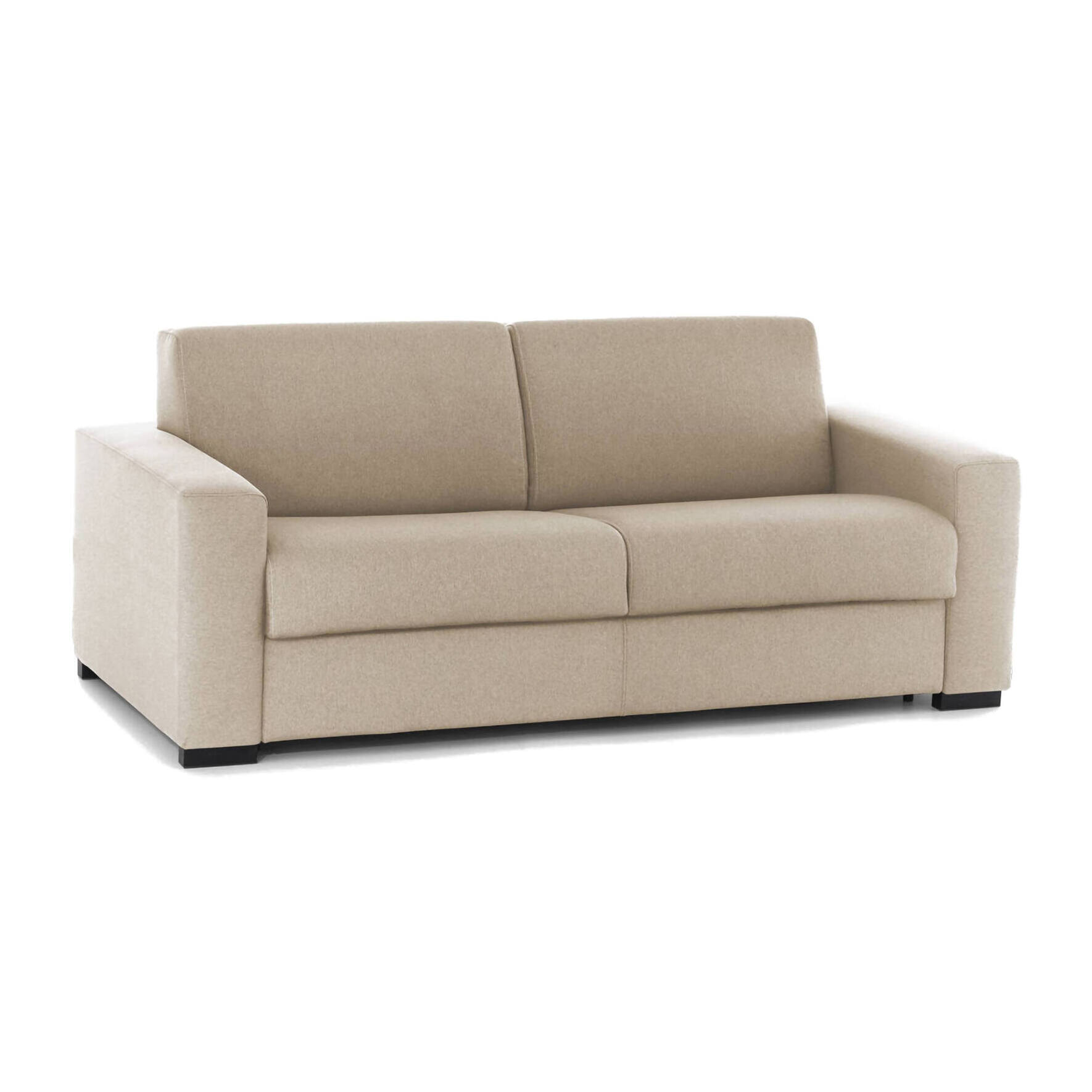 Divano Letto Alicia, Divano a 3 posti, 100% Made in Italy, Sofà Soggiorno con apertura girevole, in tessuto imbottito, con Braccioli slim, Cm 200x95h90, Beige