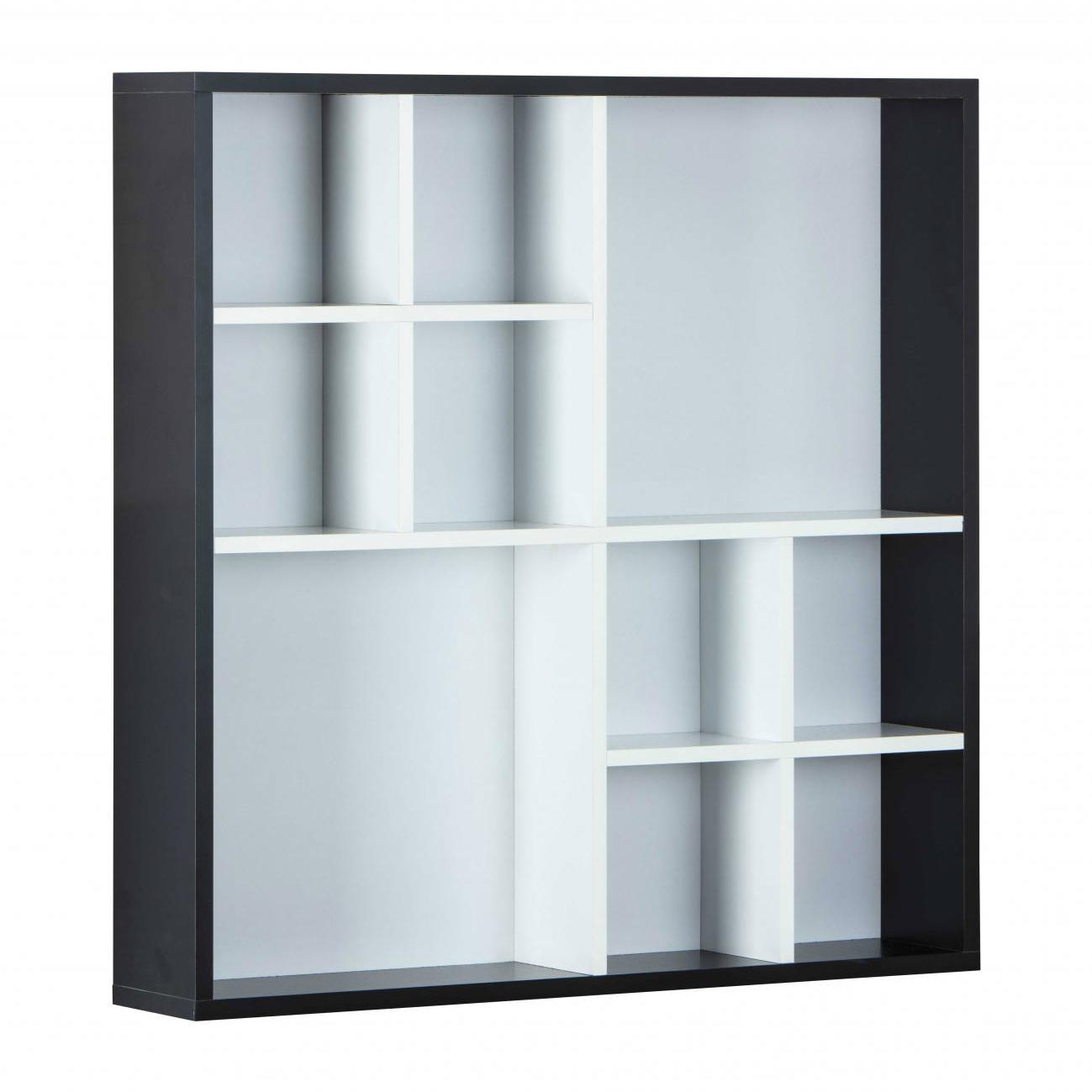 Libreria a parete con vani contenitori, in laminato bianco e nero, cm 70x13x70