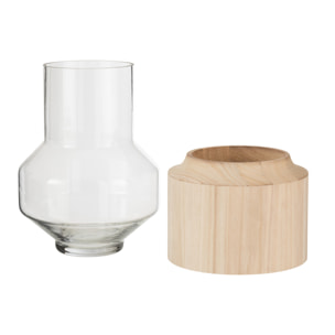 J-Line vase Rond Haut - bois/verre - marron clair - large - 30.5 cm de hauteur