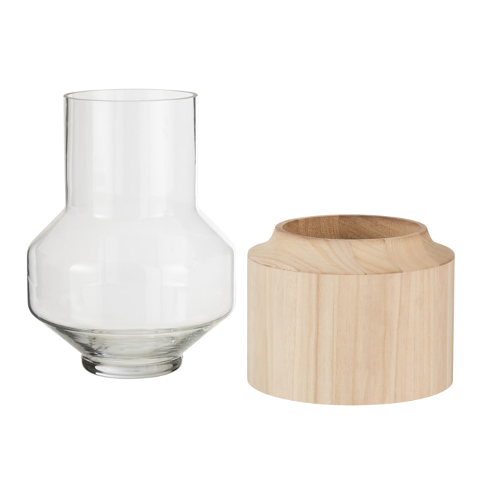 J-Line vase Rond Haut - bois/verre - marron clair - large - 30.5 cm de hauteur