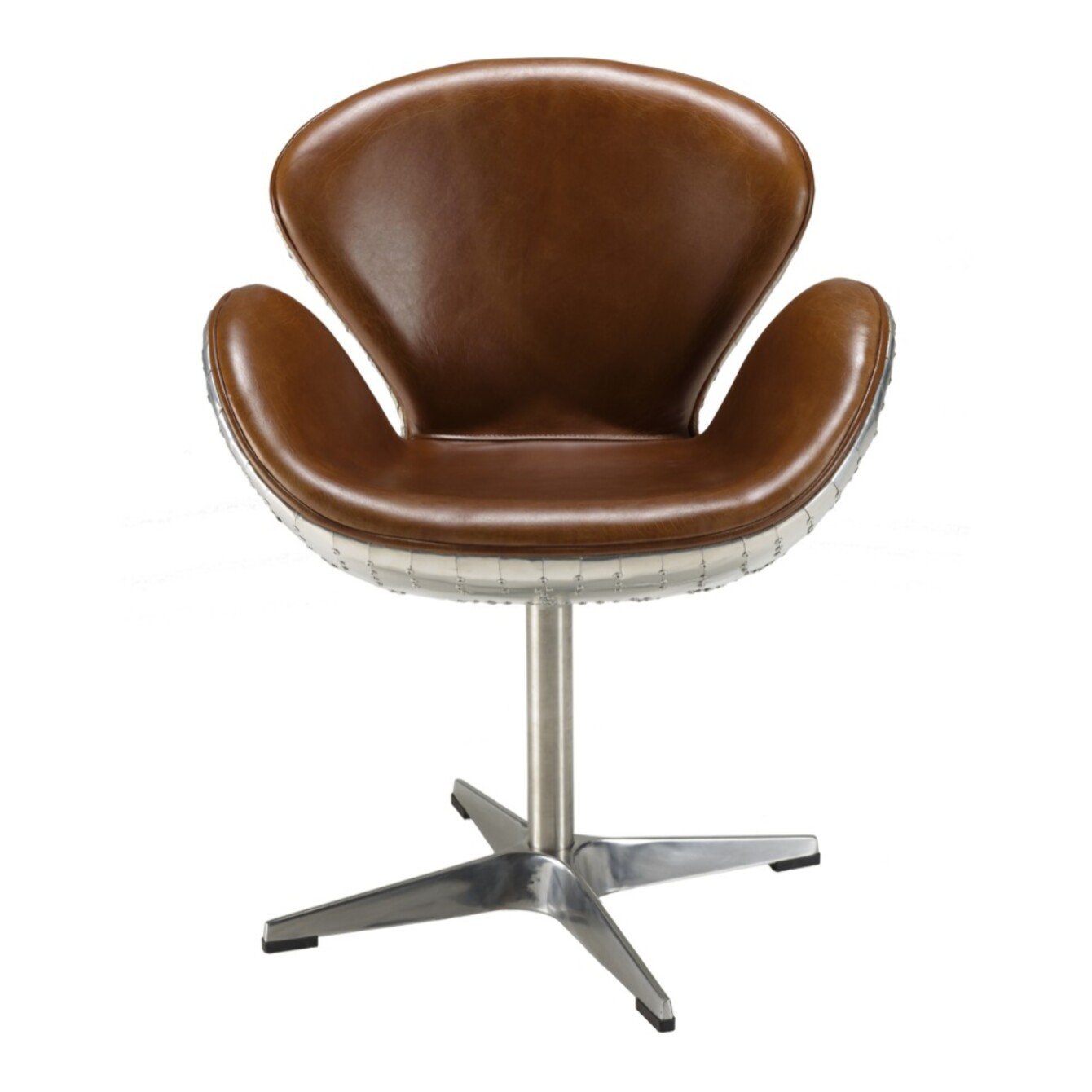 GASTON - Fauteuil marron NEVADA vintage cuir pied aluminium