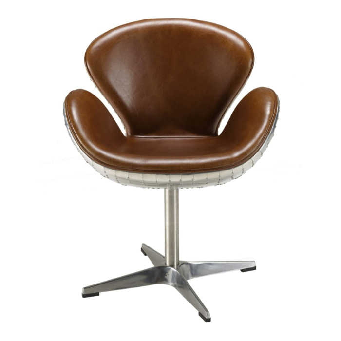 GASTON - Fauteuil marron NEVADA vintage cuir pied aluminium