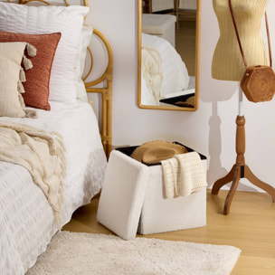 Pouf Pliable Coffre Jaiko en Bouclette Blanc 38x38cm