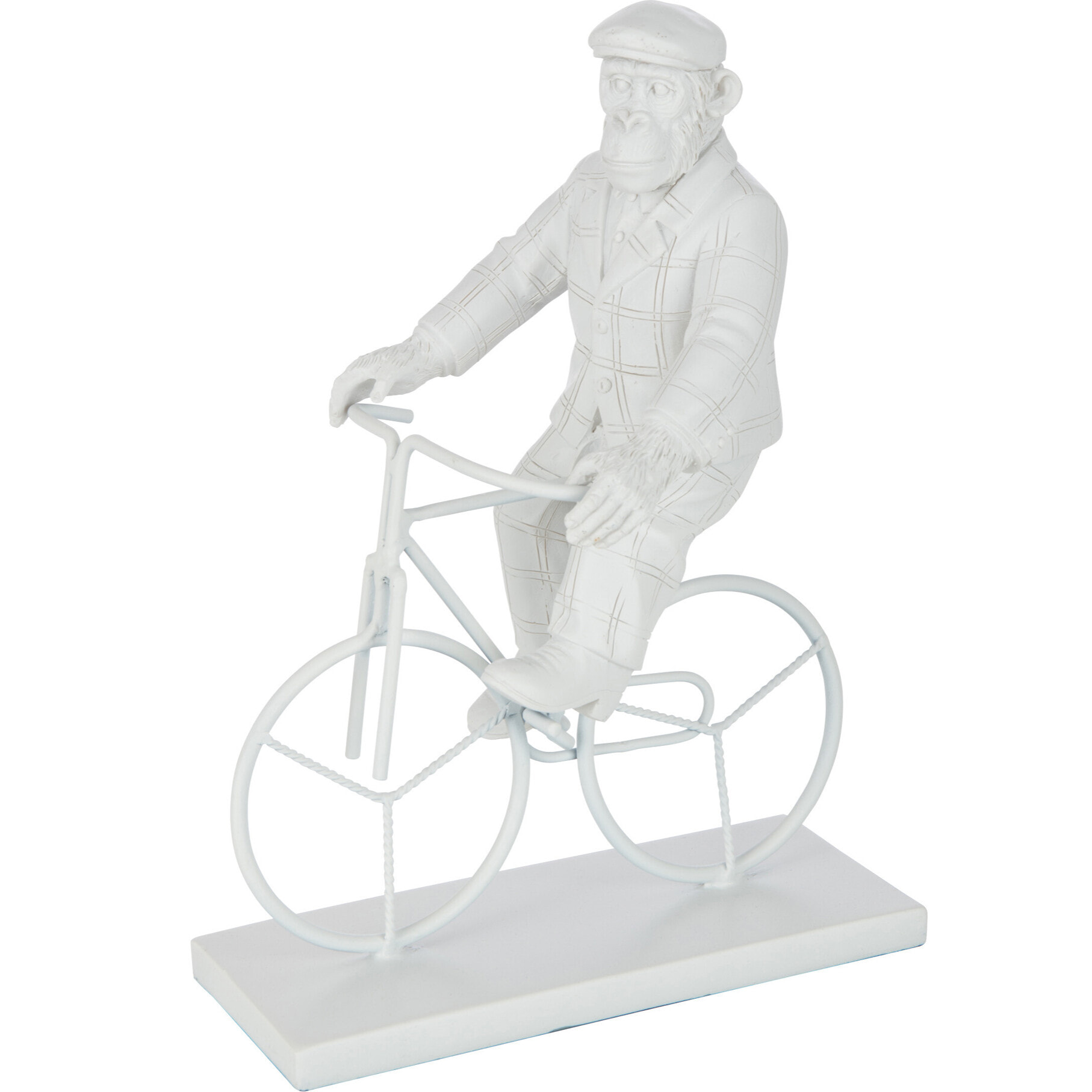 J-Line décoration Singe Vélo - polyrésine - blanc - small
