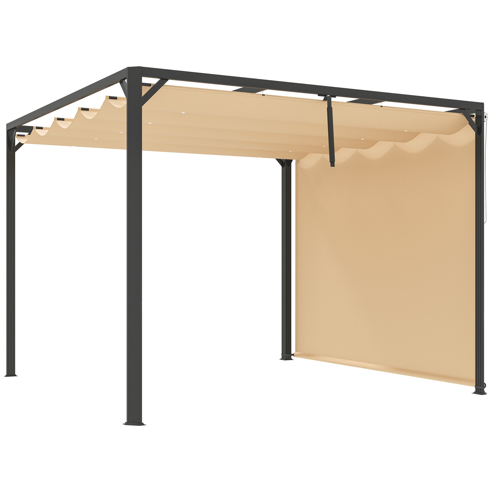 Pérgola de Aluminio con Techo Retráctil Pérgola 3x3 m Cenador con Cortina Enrollable Protección UV30+ Pabellón para Jardín Patio Terraza Exterior Caqui