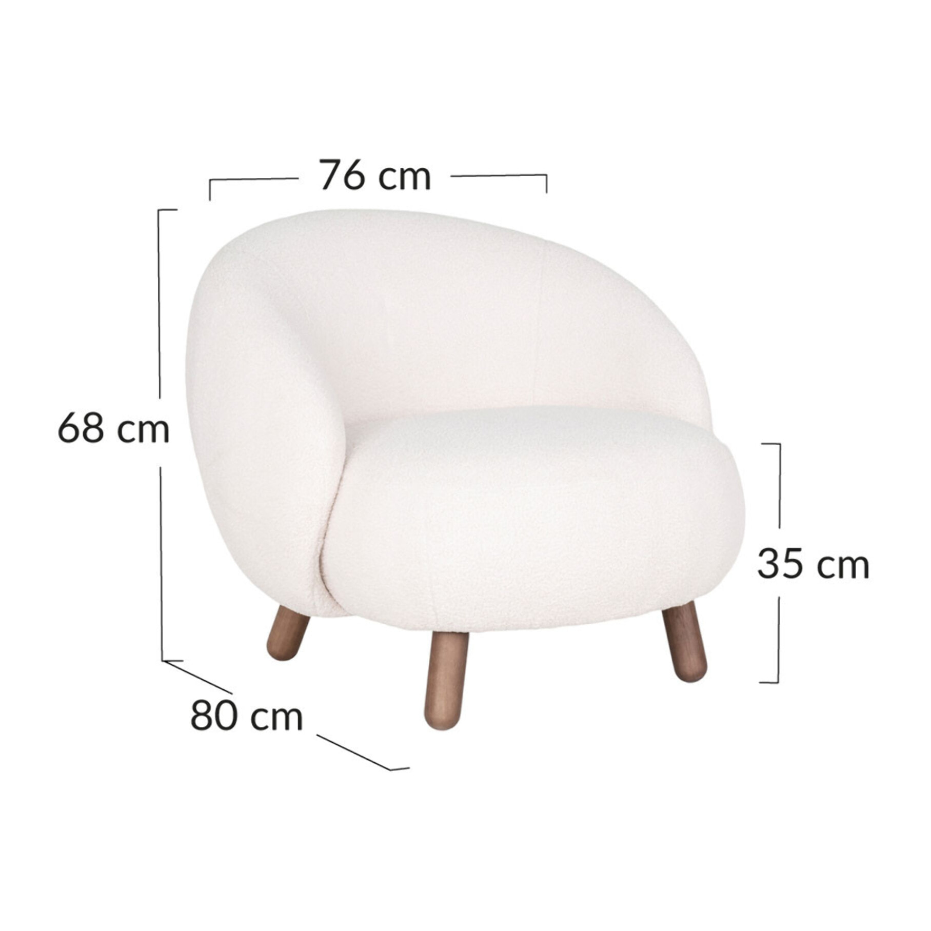 Nayeli - fauteuil avec pieds en bois d'hévéa - en tissu bouclette - Blanc