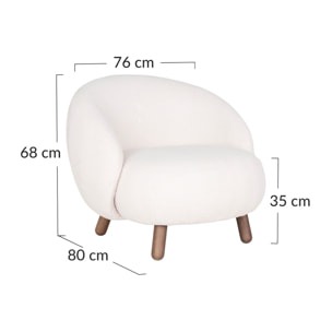 Nayeli - fauteuil avec pieds en bois d'hévéa - en tissu bouclette - Blanc