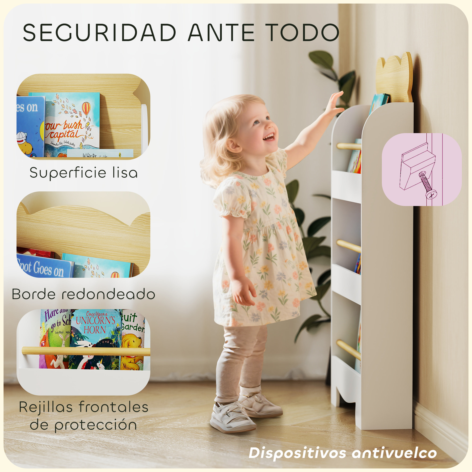 Librería Infantil de 3 Niveles Estantería para Libros Infantil Diseño de Osito para Sala de Juegos Dormitorio Guardería Natural