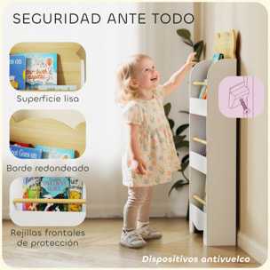 Librería Infantil de 3 Niveles Estantería para Libros Infantil Diseño de Osito para Sala de Juegos Dormitorio Guardería Natural