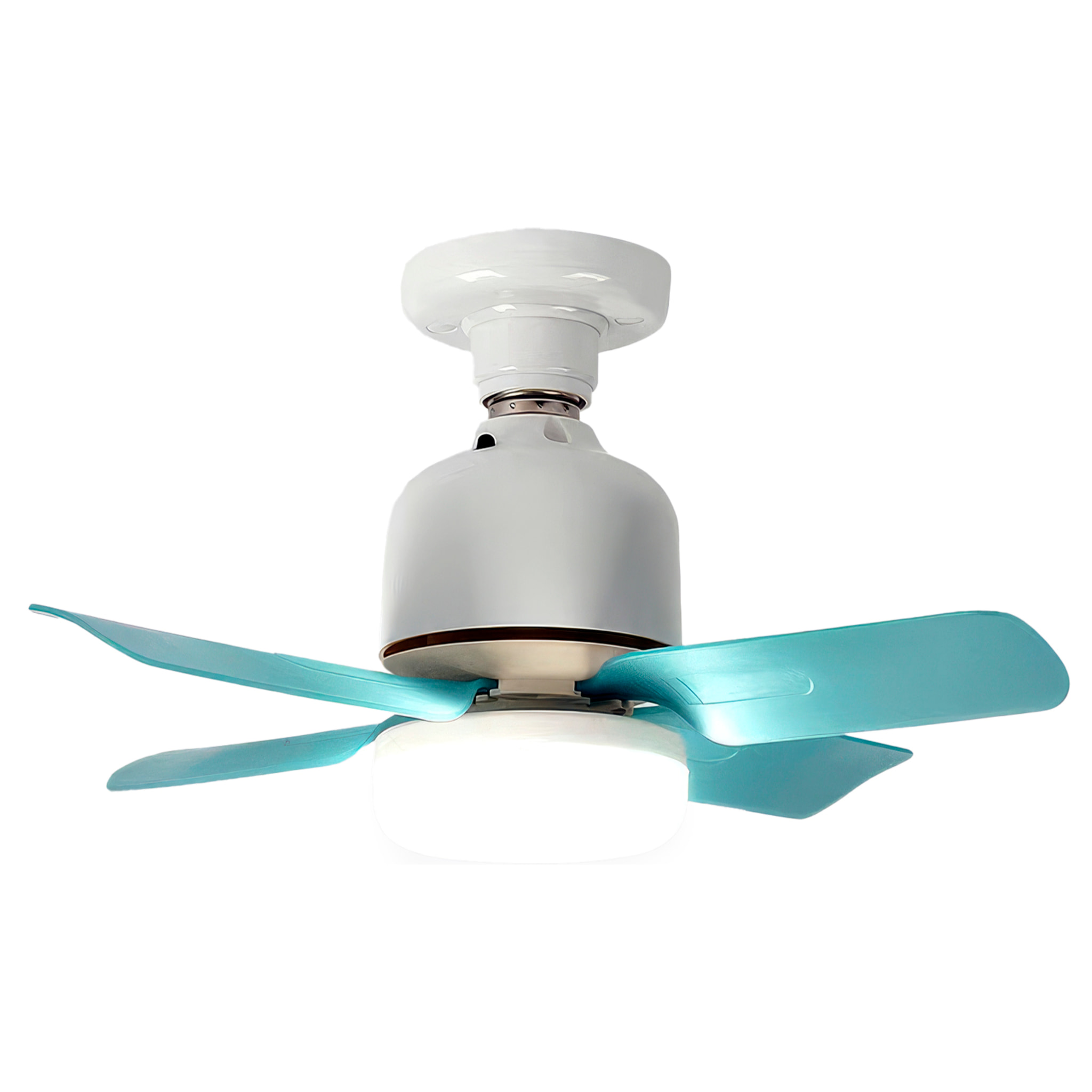 Ventilador de techo FS-4Y-R330 de 33 cm. Para casquillo E27, 3 velocidades y luz LED de 7W. Incluye mando a distancia.