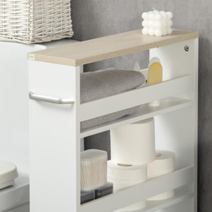 kleankin Estantería de Almacenamiento de Baño de 3 Niveles Estantería Estrecha con Asa Lateral Estante con Ruedas para Cocina Salón Estilo Moderno 48x15x80 cm Blanco