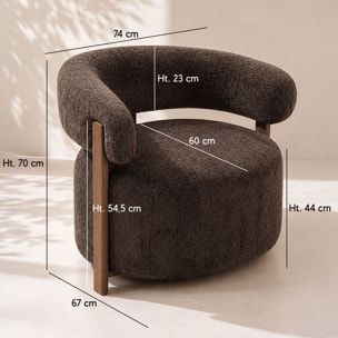 Fauteuil arrondi en tissu chenille effet fourrure cacao NOUBIA