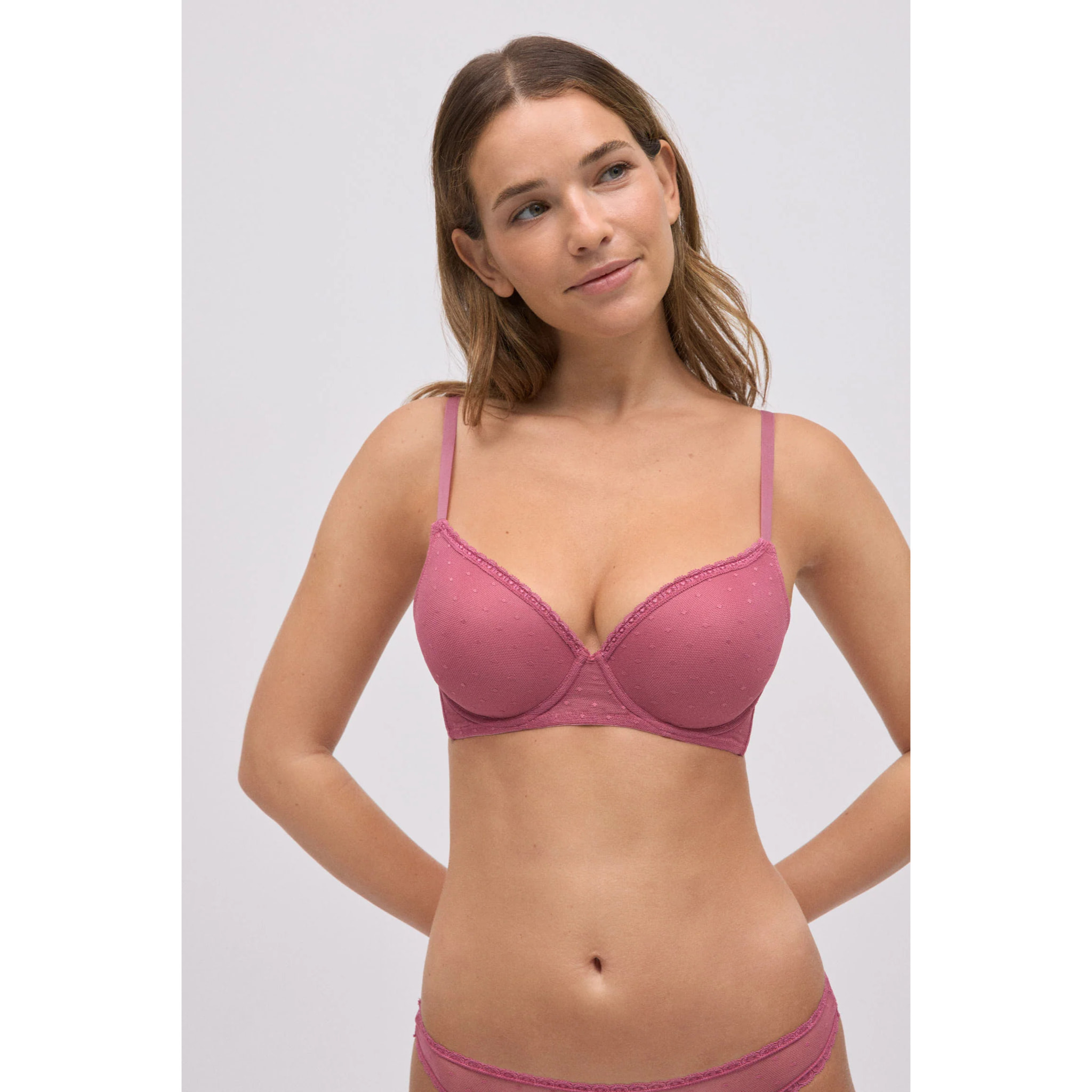 Reggiseno push-up plumetis rosa, coppe B e C