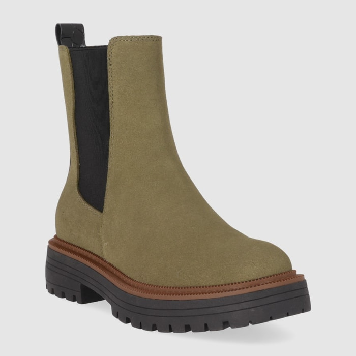 Botines de Serraje - Kaki - Tacón: Bajo