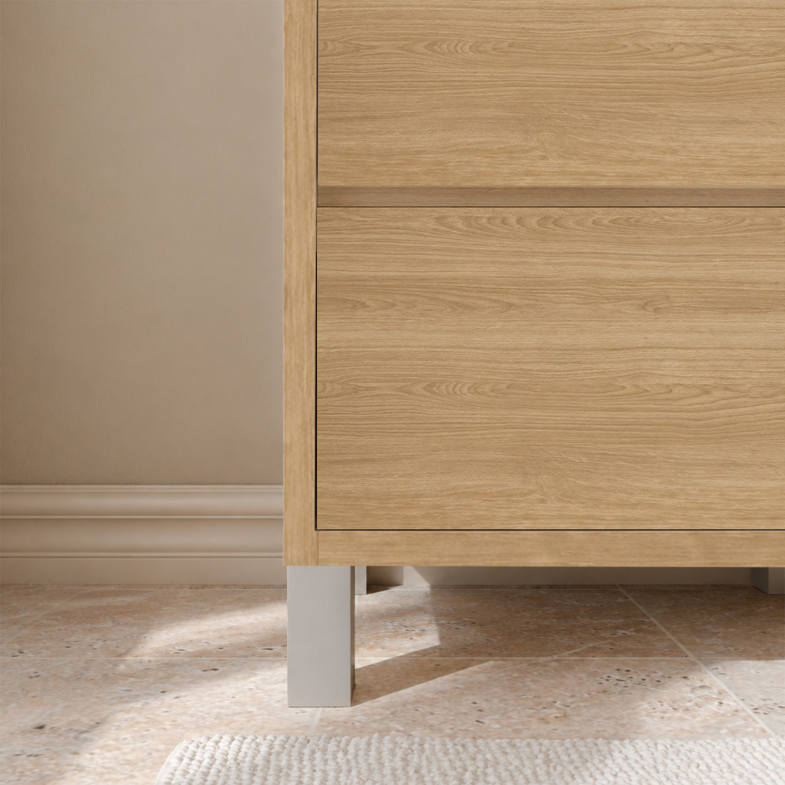 Meuble de Salle de Bains 50cm 2 portes Chêne Clair, Vasque Noire et Miroir Cadre Noir 50x70 - XENOS