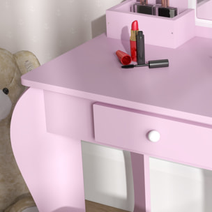 Tocador Infantil para Niñas y Niños de +3 Años Mesa de Maquillaje con Taburete y Espejo Tocador para Niñas con Cajón y Cajas de Almacenaje Forma de Nube Rosa