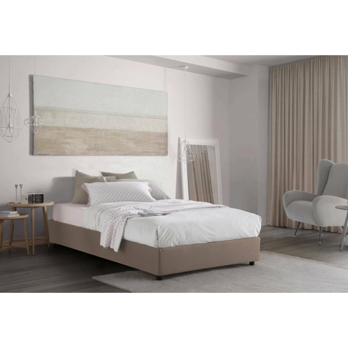 Letto piazza e mezza Gaia, Letto contenitore con rivestimento in tessuto, 100% Made in Italy, Apertura laterale, con materasso Cm 120x190 incluso, Tortora