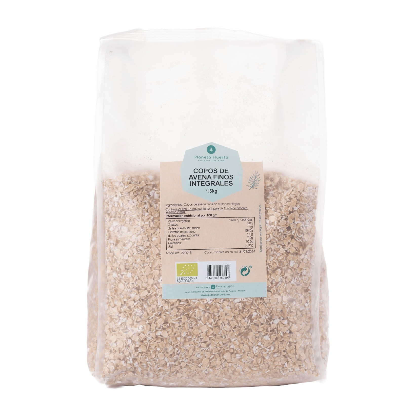 PLANETA HUERTO | Copos de Avena 500g Finos ECO Cereal Ecológico y Fuente de Fibra - Copos de Avena Vitaminas y Minerales, Origen España