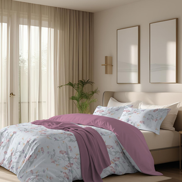 Parure copripiumino matrimoniale in raso stampato Ginko Colors