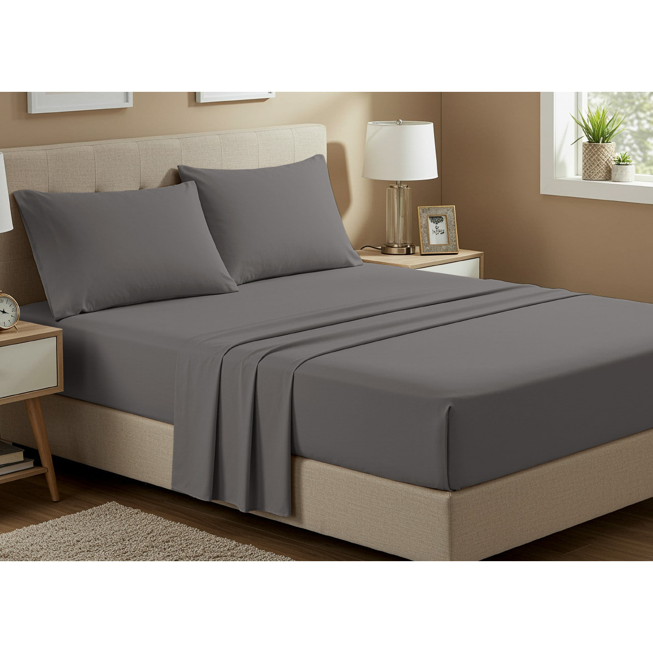 Completo Lenzuola No Stiro In Tinta Unita Con Angolo H.27 cm Colore Antracite