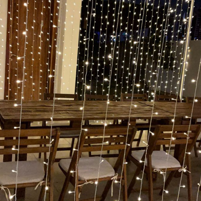 conjunto de luces de cortina con 400 luces led blanco con control remoto de 20 cuerdas