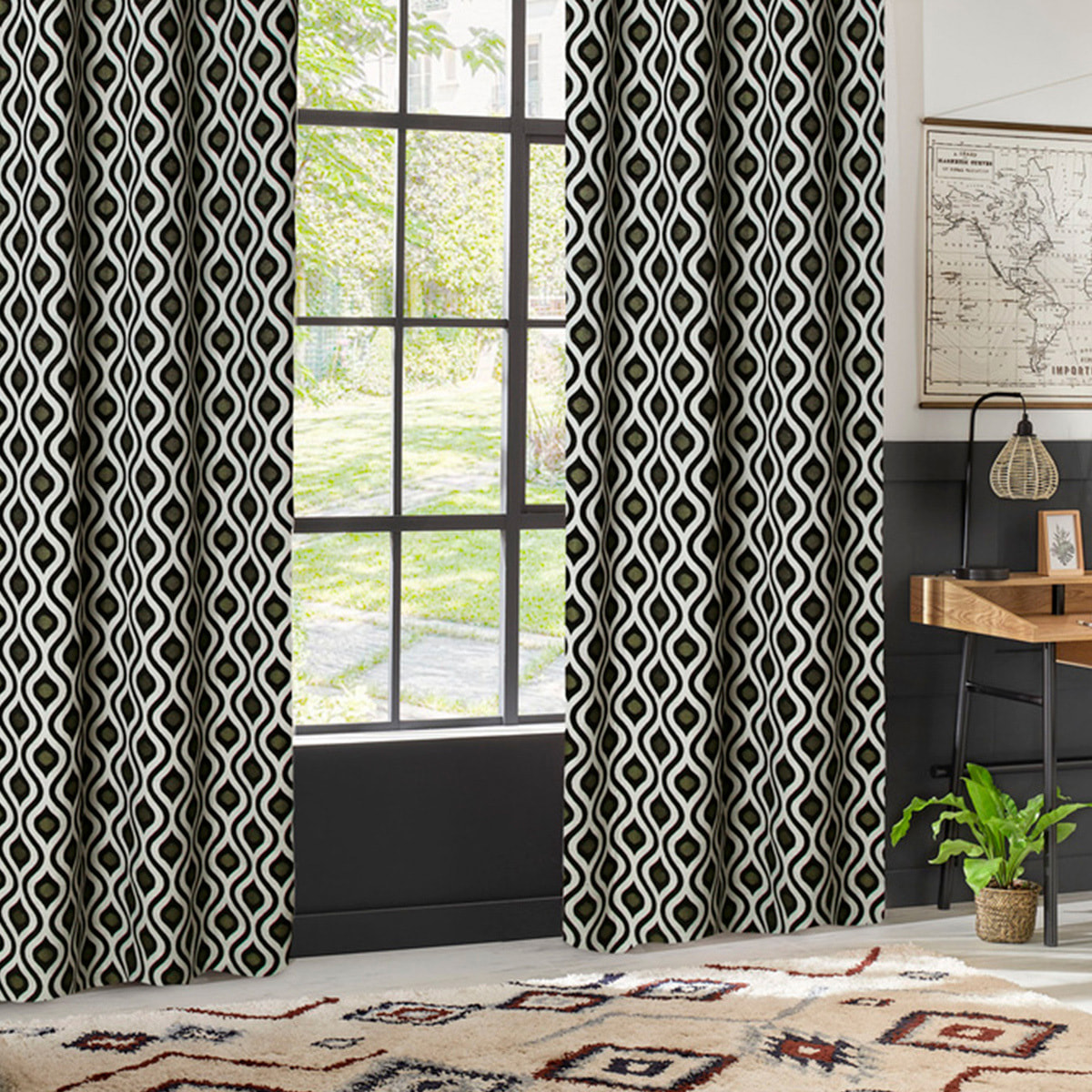 Rideau "Twisted lime" jacquard noir & blanc 140x260cm