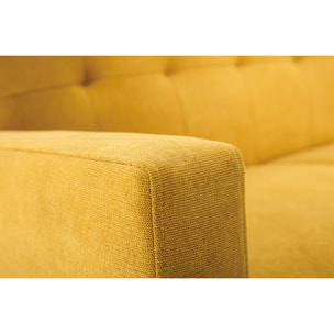 Canapé scandinave 2 places en tissu effet velours jaune moutarde et bois clair MOON