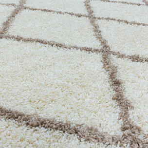 ALVOR - Tapis shaggy à poils longs motif berbère crème