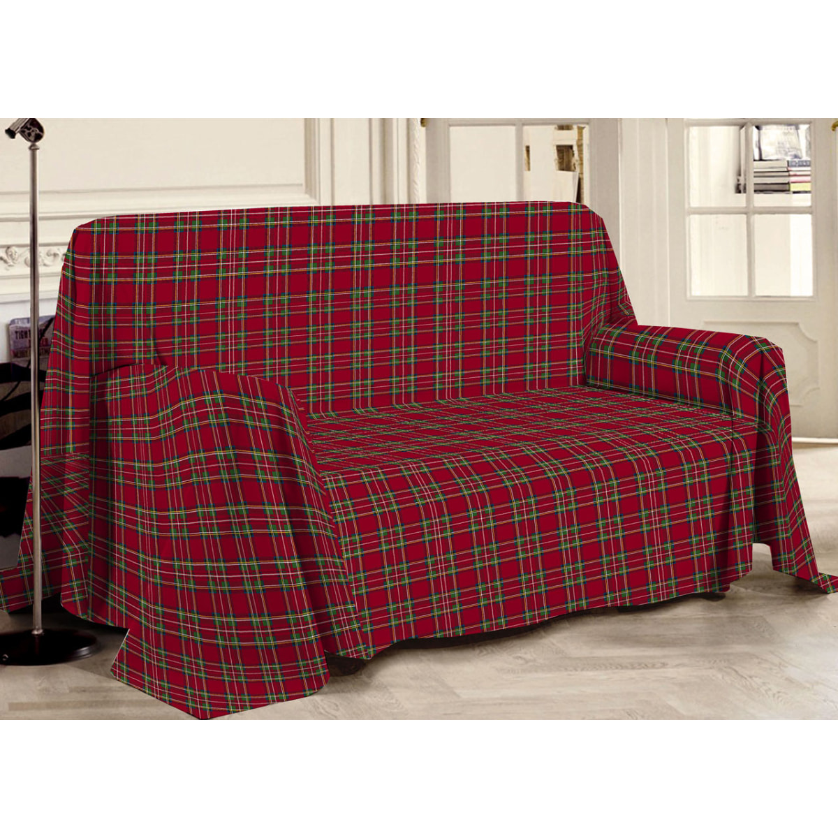 Telo Arredo Multiuso Copritutto 100% Cotone Tartan Rosso