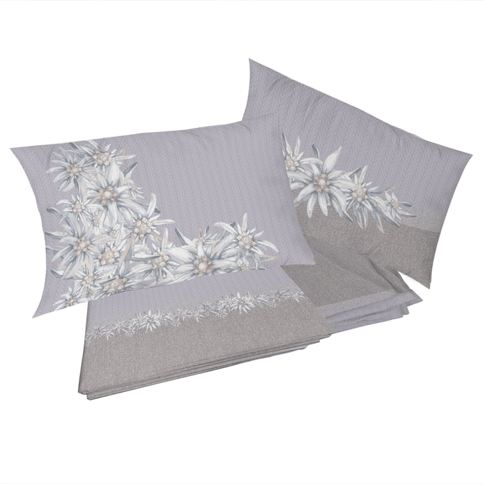 Completo letto stella alpina tortora 100% cotone