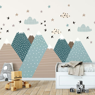 Stickers muraux enfants - Décoration chambre bébé - Autocollant Sticker mural géant enfant montagnes scandinaves VIKA