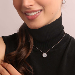 Collana Catena a Cubetti con Pendente Tondo Pavé in Cubic Zirconia